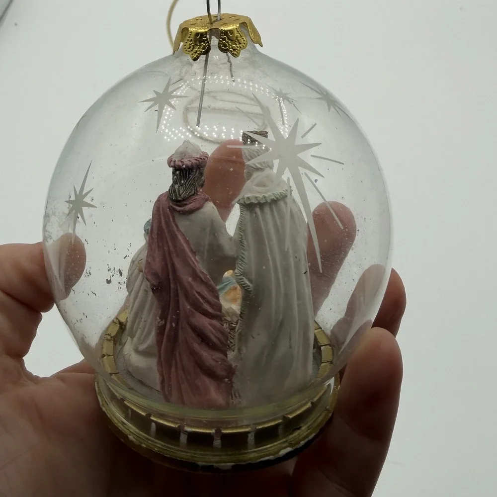 House of Lloyd 1994‎ Nativity Scene Christmas Ornament Clear Glass Star Etched